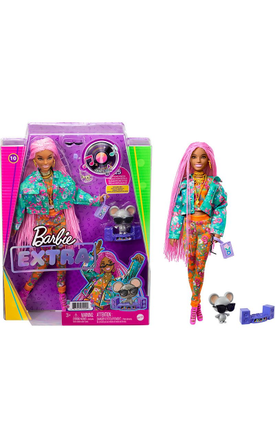 GXF09 Barbie Extra Pembe Örgü Saçlı Bebek