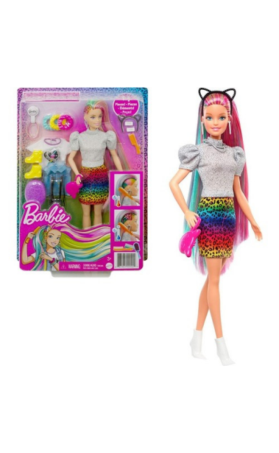 GRN81 Barbie Leopar Desenli Saçlar Bebeği