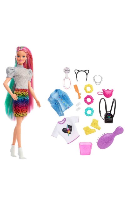 GRN81 Barbie Leopar Desenli Saçlar Bebeği
