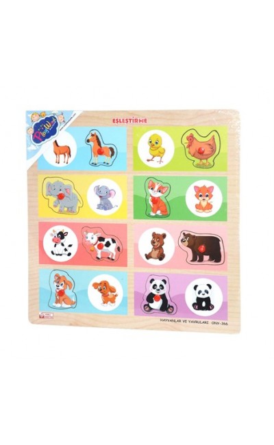 ONY-366/367 Tutmalı Ahşap Eşleşirme Puzzle (Hayvanlar ve Yavruları)