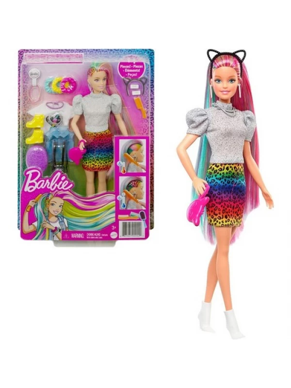 GRN81 Barbie Leopar Desenli Saçlar Bebeği…