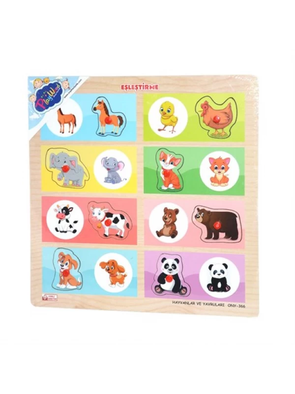 ONY-366/367 Tutmalı Ahşap Eşleşirme Puzzle (Hayvanlar ve Yavruları)…
