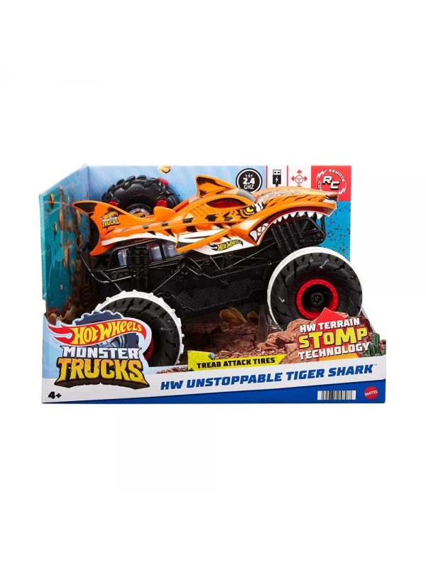 HGV87 HOT WHEELS R/C MONSTER TRUCKS DURDURULAMAZ TİGER SHARK 1:15 MASS…